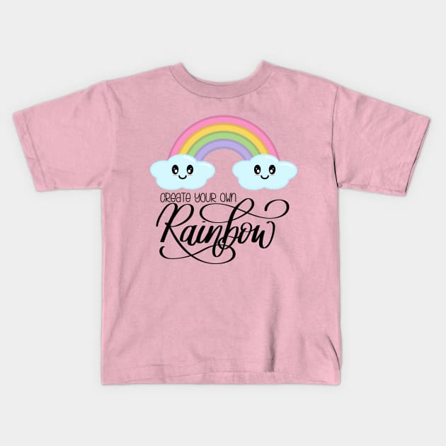 Create Your Own Rainbow with Kawaii Cute Clouds in Pink Kids T-Shirt by Kelly Gigi